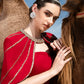 Red Evening Gown with Beaded Capelet and Strapless Design