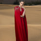 Red Embellished Kaftan Gown with Pearl Detailing
